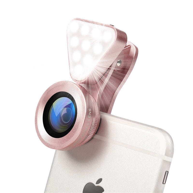 3 in 1 Phone Lens, LED Flish Light Lens For iphone SE X 8 7 6 6S Fish Eye Lens 0.4-0.6X Wide Angle+10X Macro Clip-on Lens