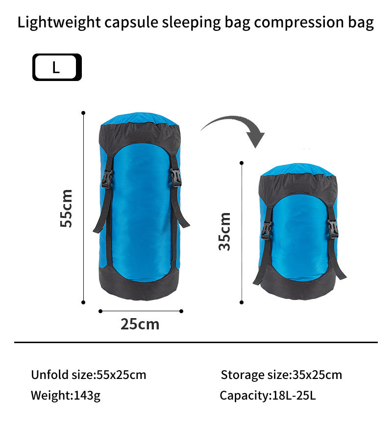 Bolsa de dormir para acampar y acampar, bolsa de almacenamiento, bolsa de compresión de cápsula ligera, ropa de viaje y bolsa de almacenamiento miscelánea 40D