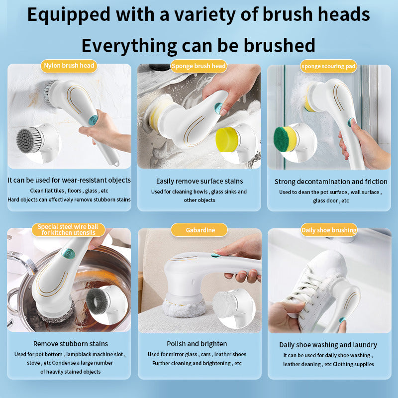 5 Heads Cleaning And Refreshing Hand-Held Kitchen Pots And Pans Multi-Functional Cleaning Electric Cleaning Brush