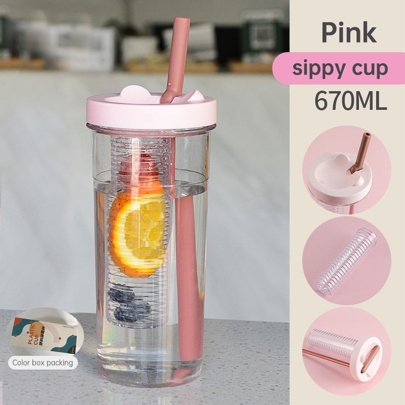 Taza de jugo de verano, taza de paja para niños, taza de plástico para estudiantes, taza de agua para el vientre grande, alta belleza y gran capacidad 