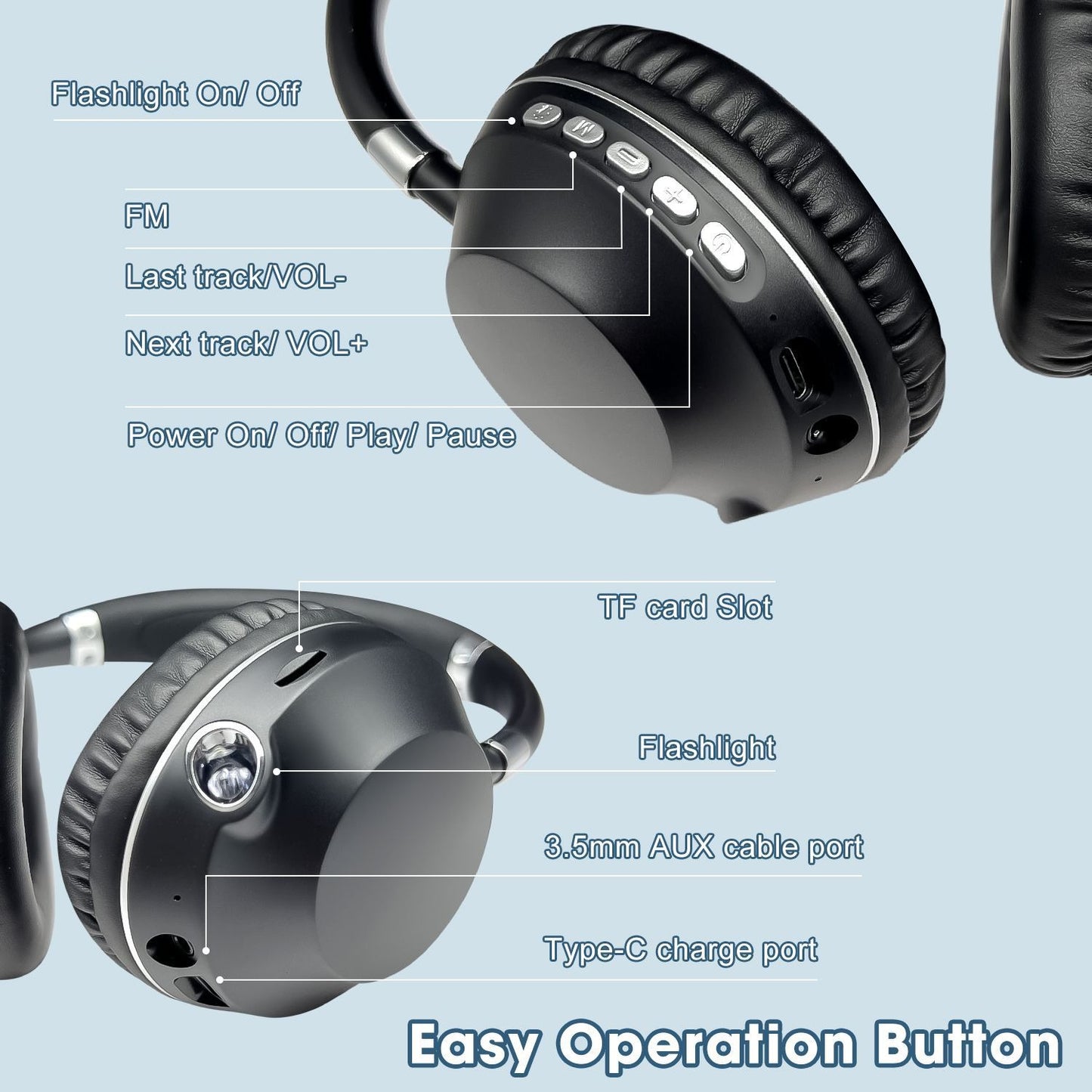 Wireless new Bluetooth headset with high power flashlight lighting headset AKZ-K59 card FM