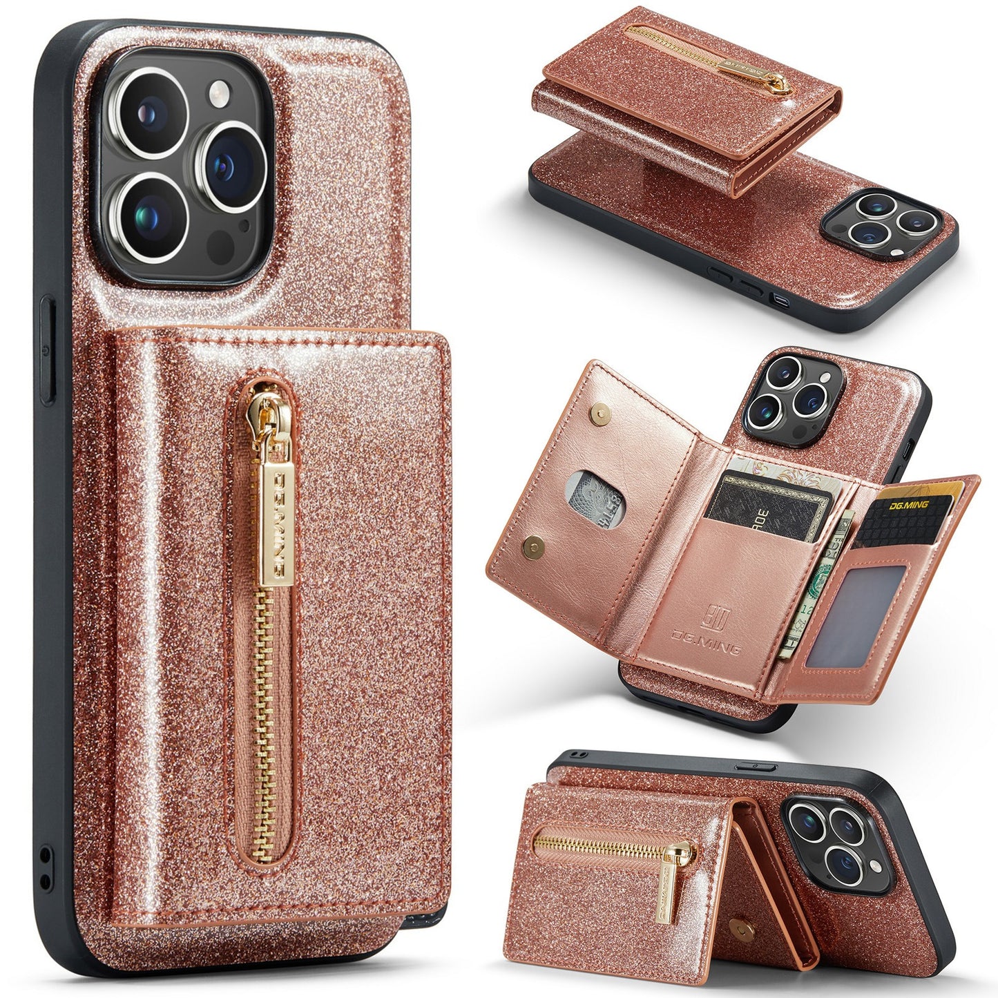 M3 For iPhone 14 Pro Max Glitter Wallet Protective Case iPhone 14 Pro Two In One Magnetic Phone Case