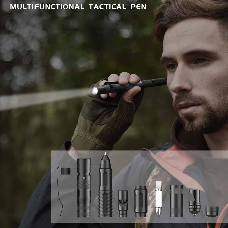 Multifunctional Tactical Pen Flashlight Defense Pen Broken Window Hammer EDC Outdoor Supplies Self-Defense Survival Tools Aluminum Alloy