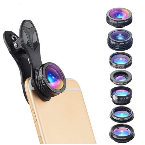 Kit de lente de cámara de teléfono 7 en 1 lente ojo de pez gran angular/lente macro CPL 
