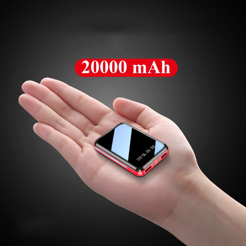 20000mAh Mini Power Bank Portable Charger Mirror Screen LED Digital Display Powerbank External Battery Pack Power Bank Powerbank