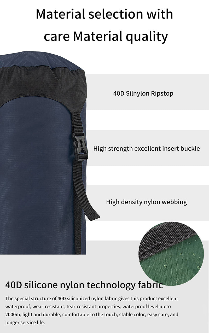 Bolsa de dormir para acampar y acampar, bolsa de almacenamiento, bolsa de compresión de cápsula ligera, ropa de viaje y bolsa de almacenamiento miscelánea 40D