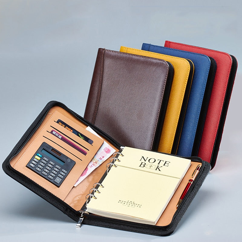 A6/A5/B5 Manager Folder Padfolio Diary Notebook and Journal Calculator Binder Spiral Note Book Business Zipper Bag Line Handbook
