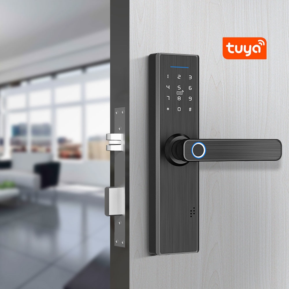 Cerradura de puerta inteligente electrónica YOHEEN Wifi con aplicación Tuya, cerradura inteligente biométrica de seguridad con huella dactilar con contraseña tarjeta RFID