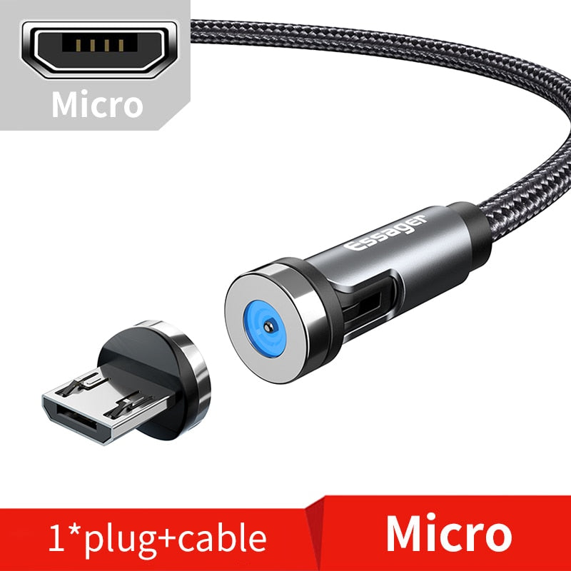 Cable magnético giratorio Essager 540, cargador magnético de carga rápida, Cable Micro USB tipo C, Cable de teléfono móvil para iPhone Xiaomi