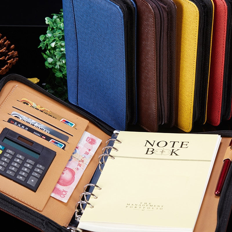 Carpeta de administrador A6/A5/B5, folio, diario, cuaderno y diario, carpeta de calculadora, libro de notas en espiral, bolsa con cremallera de negocios, manual de línea