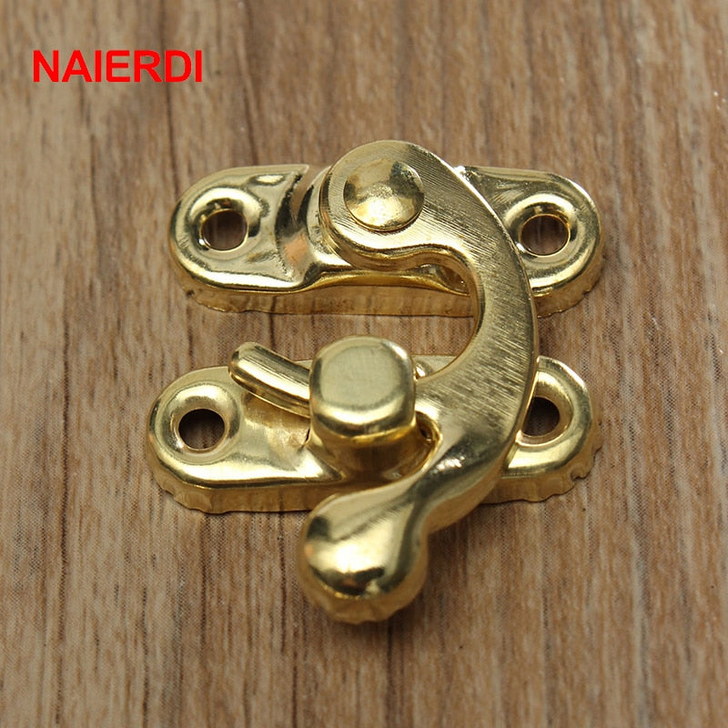 10PCS NAIERDI Small Antique Metal Lock Decorative Hasps Hook Gift Wooden Jewelry Box Padlock With Screws For Furniture Hardware