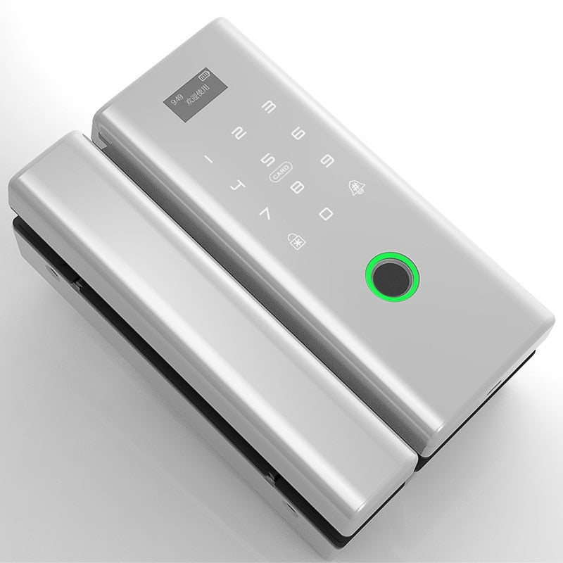 Smart Glass Door Biometric fingerprint lock RFID Card Code Remote control Phone App Wifi Tuya Office Electric Lock Sliding door