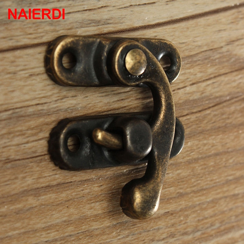 10PCS NAIERDI Small Antique Metal Lock Decorative Hasps Hook Gift Wooden Jewelry Box Padlock With Screws For Furniture Hardware
