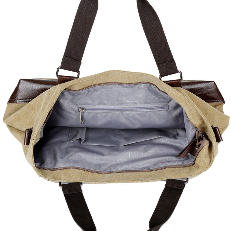 Wellvo Canvas Men Vintage Travel Bag Carry on  Leather Duffel HandBags Large Travel Luggage Tote Weekend Crossbody Bag XA101WC