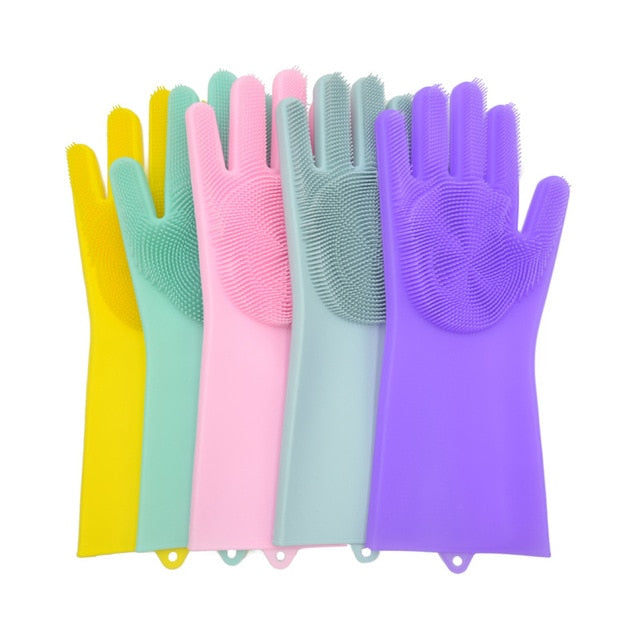 Esponja mágica para lavar platos de silicona, guantes de goma para fregar, limpieza de cocina, 1 par