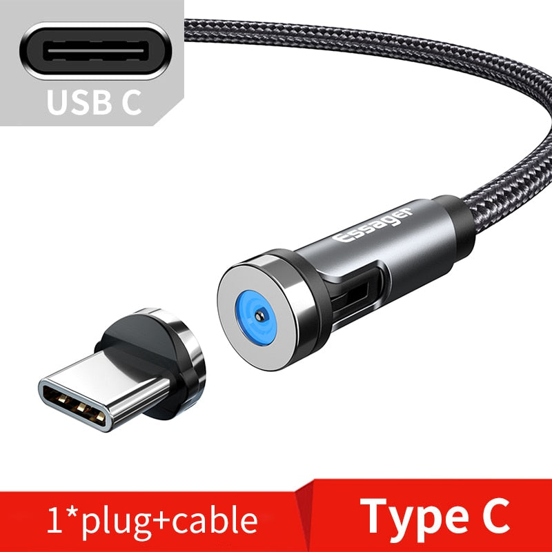 Essager 540 Rotate Magnetic Cable Fast Charging Magnet Charger Micro USB Type C Cable Mobile Phone Wire Cord For iPhone Xiaomi