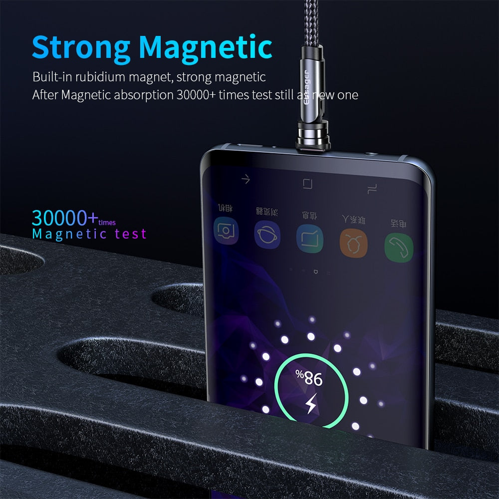 Cable magnético giratorio Essager 540, cargador magnético de carga rápida, Cable Micro USB tipo C, Cable de teléfono móvil para iPhone Xiaomi