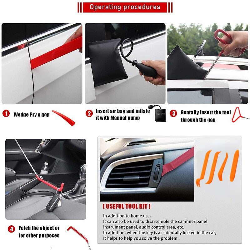 New Car Wedge Pump Locksmith Thickened Door Repair Air Cushion Emergency Open Unlock Tool Kit With Long Reach Grabber
