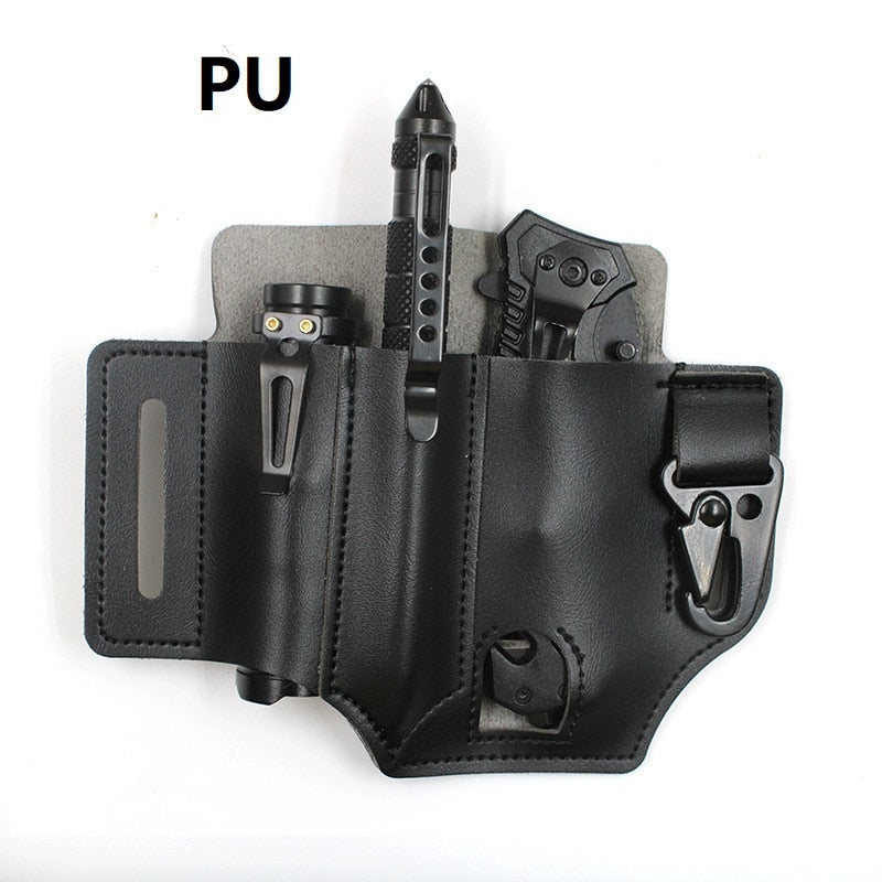 Tactical Multi Tool Belt Leather Bag Portable Tool Storage Bag Holster Outdoor Camping Hunting Waist Leather Pocket