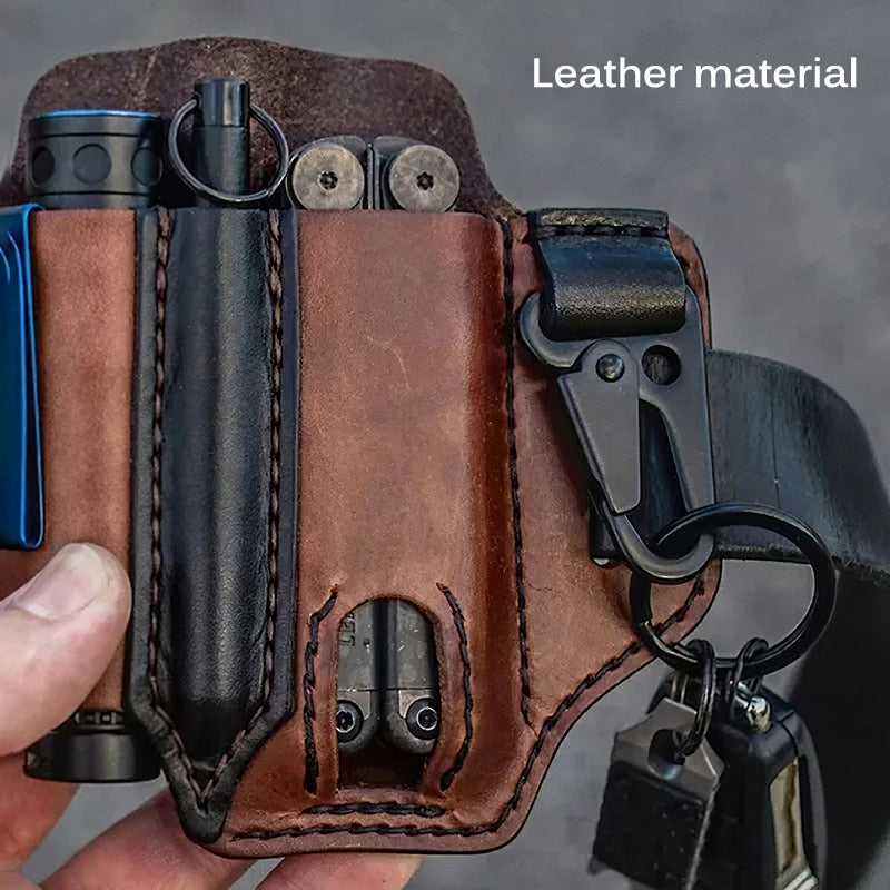 Tactical Multi Tool Belt Leather Bag Portable Tool Storage Bag Holster Outdoor Camping Hunting Waist Leather Pocket