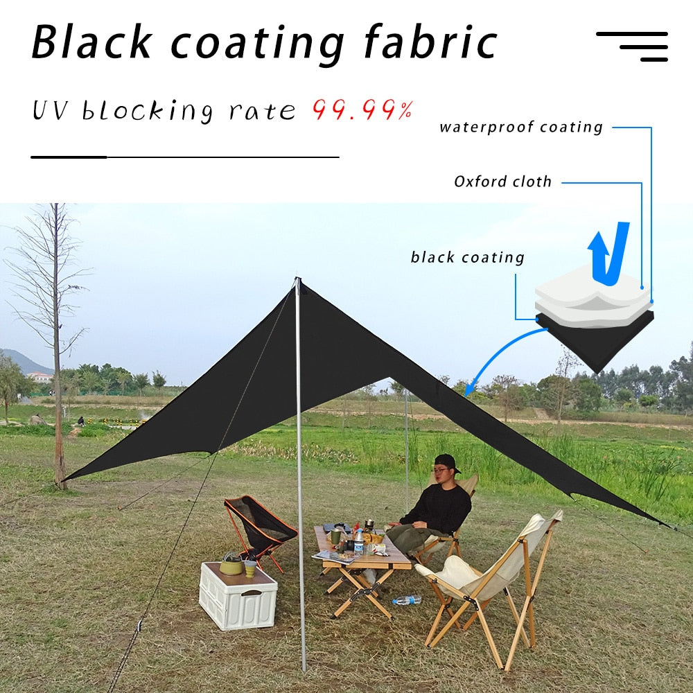 5x4.5m Large Black Coating Tarp Waterproof Hexagonal Awning Camping Outdoor Shade Tarpaulin Tent Shelter Sunshade Flysheet
