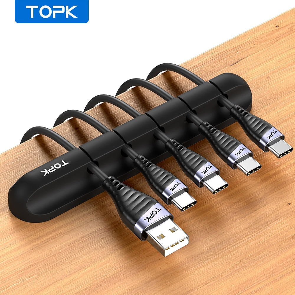 Organizador de cables TOPK L16, enrollador de Cable USB de silicona, Clips de gestión ordenados de escritorio, soporte de Cable para ratón, auriculares, organizador de cables