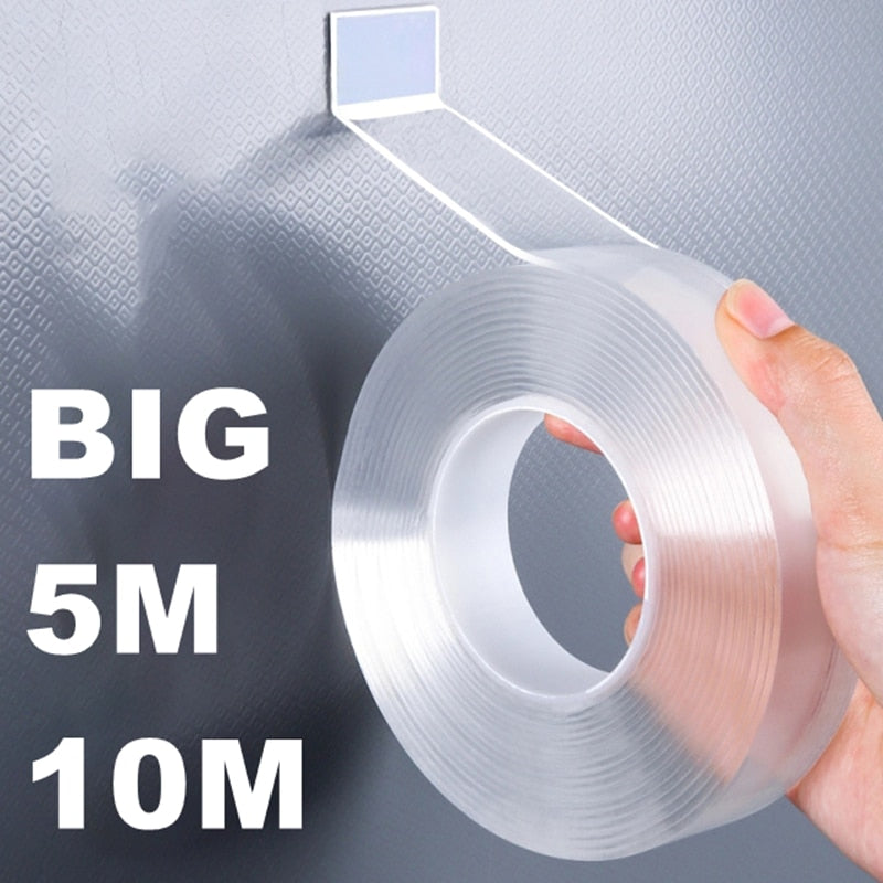 Cinta Nano de 5/10M, cinta de doble cara, cintas adhesivas impermeables reutilizables transparentes, cintas adhesivas limpiables para cocina y baño, 1mm de espesor